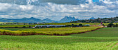Blick auf Landschaft und Long Mountain im Landesinneren aus der Nähe von Petit Raffray, Mauritius, Indischer Ozean, Afrika