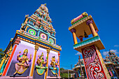 View of Sri Draubadi Ammen Hindu Temple on sunny day, Mauritius, Indian Ocean, Africa