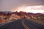 A majestic road crossing the beautiful Valley of Fire, Nevada, United States of America, North America