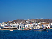 Alter Hafen und Chora Waterfront, Mykonos-Stadt, Insel Mykonos, Kykladen, Griechische Inseln, Griechenland, Europa