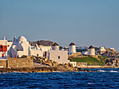 Church of Panagia Paraportiani and Windmills, Chora, Mykonos Town, Mykonos Island, Cyclades, Greek Islands, Greece, Europe
