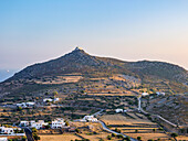 View towards the hill with Prophet Elias Church, Patmos Island, Dodecanese, Greek Islands, Greece, Europe