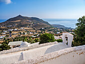 Weißgetünchte Kirchen von Patmos Chora, Blick von oben, Insel Patmos, Dodekanes, Griechische Inseln, Griechenland, Europa