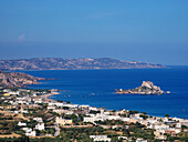Blick auf die Insel Kastri, Kamari-Bucht, Insel Kos, Dodekanes, Griechische Inseln, Griechenland, Europa