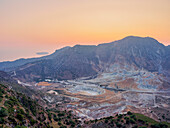 Stefanos Volcano Crater at dusk, elevated view, Nisyros Island, Dodecanese, Greek Islands, Greece, Europe