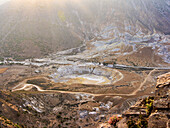 Stefanos Volcano Crater at sunset, elevated view, Nisyros Island, Dodecanese, Greek Islands, Greece, Europe