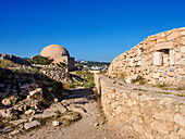 View towards the The Ibrahim Han Mosque, Venetian Fortezza Castle, City of Rethymno, Rethymno Region, Crete, Greek Islands, Greece, Europe