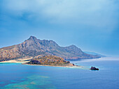 View towards the Balos Lagoon, Gramvousa Peninsula, Chania Region, Crete, Greek Islands, Greece, Europe