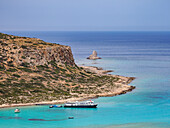 Cape Tigani, elevated view, Balos Lagoon, Gramvousa Peninsula, Chania Region, Crete, Greek Islands, Greece, Europe