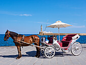 Horse-drawn Carriage at the waterfront, City of Chania, Crete, Greek Islands, Greece, Europe