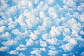 Weiße Kumuluswolken vor blauem Himmel