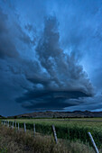 Arcus-Kumulonimbus-Sturmwolken ziehen über Ackerland
