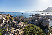 South Africa, Rocky coast and Onrus Beach at sunny day