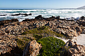 Südafrika, Hermanus, Meeresküste mit Felsen am Kammabaai Beach