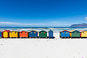 South Africa, Muizenberg, Row of colorful beach huts on Muizenberg Beach