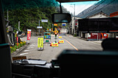 Construction signs on the road in Japan