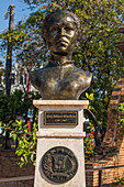 Bronze bust of Maria Baltasara de los Reyes, a Dominican national hero, in Independence Park in Santo Domingo, Dominican Republic. UNESCO World Heritage Site of the Colonial City of Santo Domingo.