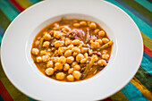 Andalusian Chickpea and Tagarninas Stew on Colorful Cloth