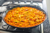 Traditional Homemade Spanish Paella in Skillet