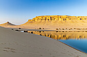 Qarun Lake, Faiyum Oasis, Egypt. Reflections in Qarun Lake in the desert.