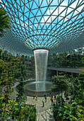 Singapore. Waterfall and tropical environment at Singapore Airport.