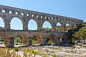 Aqueduct built by the romans in first century A.D. to carry water 31 miles to Nemausus (Nimes). It is the tallest and largest of Roman aqueducts.