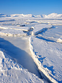 Landschaft am zugefrorenen Gronfjord, Insel Spitzbergen. Arktische Region, Skandinavien, Norwegen, Svalbard