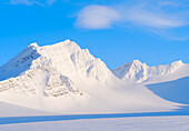 Christophersenfjellet in the north of glacier Vestre Gronfjorden. Landscape in Van Mijenfjorden National Park, (former Nordenskiold National Park), Island of Spitsbergen. Arctic region, Scandinavia, Norway, Svalbard