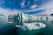 Ice floe on arctic waters fronting Lilliehook Glacier. Lilliehookfjorden, Spitsbergen Island, Svalbard, Norway.