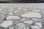 Ein Blick auf das schmelzende Meereis im Arktischen Ozean. Nordpolareiskappe, Arktischer Ozean