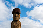 The Ahu Ko Te Riku Moai statue stands in Tahat Archaeological Complex. Rapa Nui, Easter island, Chile