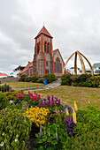 Christ Church Cathedral and the Whalebone Arch in Stanley, the capital of the Falkland Islands. Stanley, Falkland Islands.