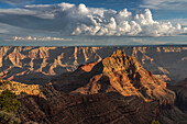 USA, Arizona, Grand Canyon National Park. Landscape with North Rim canyon formations at sunset.