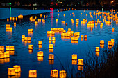 USA, Colorado Springs. Water Lantern Festival on Prospect Lake.