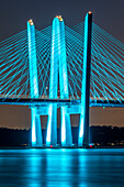 USA, New York, Tarrytown. Hudson River and the Gov. Mario Cuomo (Tappan Zee) Bridge at night