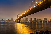 Manhattan Bridge at night.