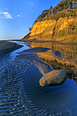 USA, Washington State, Copalis Beach, Iron Springs. Patterns in beach sand at sunset.