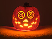 USA, Washington State. Smiling Jack O Lantern face on Pumpkin at Halloween