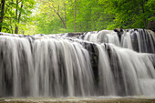 USA, West Virginia, New River Gorge National Park. river waterfalls and forest in spring.