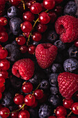 Closeup of delicious fresh sweet ripe red assorted berries