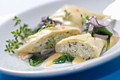 Maultaschen with herb filling and spinach