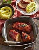 Meatloaf with beer sauce and mashed potatoes