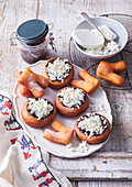 Donuts with plum jam and cream cheese