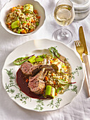 Lamb chops with pearl barley and vegetables