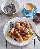 Millet gnocchi with poppy seeds and cranberry jam
