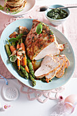 Roast turkey 'Caprese' with spice crust and mozzarella au gratin