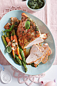 Roast turkey 'Caprese' with spice crust and mozzarella au gratin