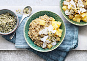 Quinoa and coconut bowl with mango and hemp seeds