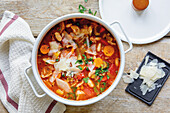 Colourful cabbage stew with parmesan