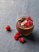 Chocolate mousse with fresh raspberries